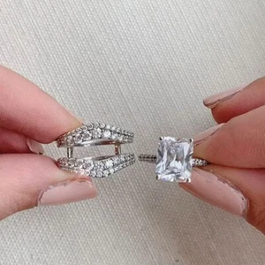 Radiant DVVS1 Moissanite Enhancer Guard Ehering 14K Weißgold plattiert - Bild 1 von 7