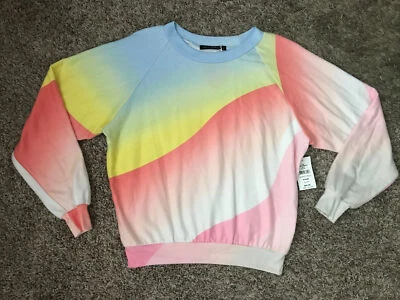 NUEVO CON ETIQUETAS Wildfox Colorido Pequeña S Sudadera Camisa Multicolor Diseño Arco Iris Tie Dye Foto 1 de 4
