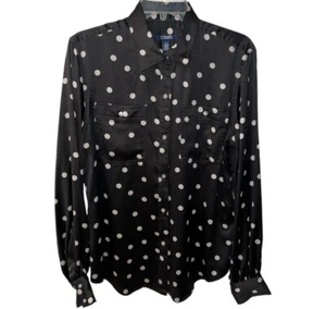 CHAPS Ralph Lauren Shirt Womens L Button Down Polka Dot Blouse Satin Corpcore - Picture 1 of 9