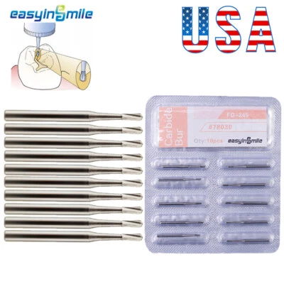 EASYINSMILE FG-245 Dental Carbide Steel Tungsten Burs Friction Grip cutter Drills 10pcs 19mm