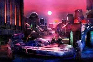 Jawas Eisley Landspeeder Used Car Shopping Star Wars Fine Art Giclée on Canvas - Picture 1 of 1