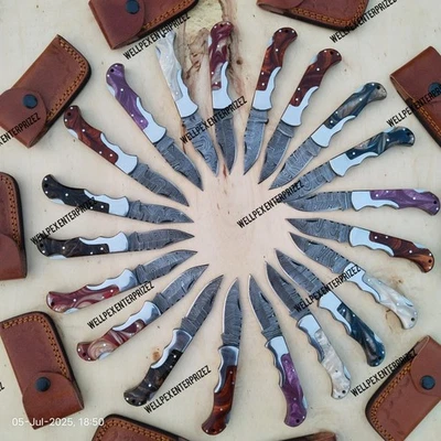 Lote de 20 cuchillos plegables de acero Damasco hechos a mano, cuchillos de bolsillo con fundas (WPX) Foto 1 de 4