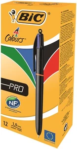 Penna a sfera professionale Bic 4 colori punta 1 mm linea 0,32 mm canna nera nero/blu/verde - Foto 1 di 1