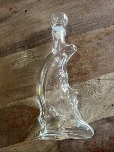 Clear Glass Crescent Half Moon Smiling Face Bottle 8 in Depose Kefla w/ Stopper - Picture 1 of 7