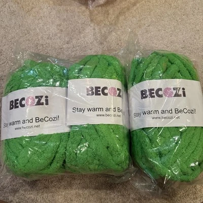 Lime Green Chunky Chenille Yarn 8 ounce 24 yards each LOT OF 3 BECOZI - Image 1 of 4