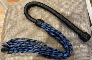 Ardour Cat O Nine Blue/Black Flogger Genuine Cowhide Leather Whip - Picture 1 of 1