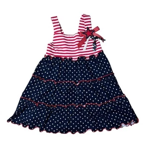 Girls 2T Patriotic Dress Stars And Stripes Sleeveless Summer Red White Blue - Picture 1 of 5