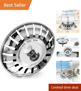 Elegant 78mm Stainless Steel Sink Plug Strainer - Dual Function Strainer & Plug - Picture 1 of 10
