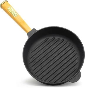Grillpfanne aus Gusseisen 26 cm Steakpfanne BRIZOLL Bratpfanne Holzgriff - Bild 1 von 7