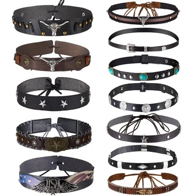 12Pcs Hat Bands for Cowboy Hat Leather Turquoise Beaded Bands Ethnic Western ... - Image 1 of 4