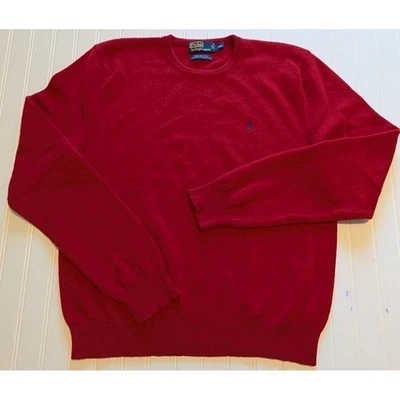 Polo por Ralph Lauren Lana de Cordero XXL Rojo Suéter Cuello Redondo Clásico Para Hombres ¡HERMOSO! Foto 1 de 4
