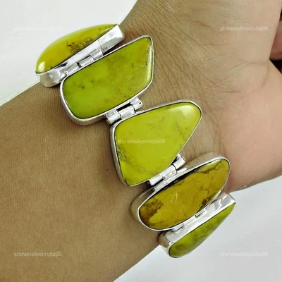 December Natural Green Copper Turquoise Sterling Silver Chain Bracelet Jewelry - Image 1 of 4