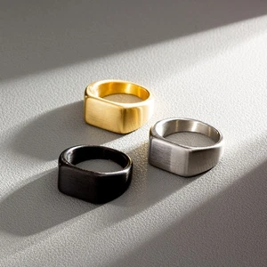 Men’s Square Signet Ring Titanium Steel Minimalist Design Sizes 7-13 - Picture 1 of 13