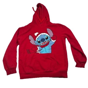 Disney Merry Stitchmas Pullover Hooded Fleece Size L (11-13) Red - Picture 1 of 9