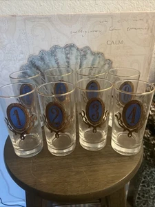 Juego de 8 vasos Highball Libbey NUMERO años 60 MCM Barware números 1-8 azul dorado C4 - Imagen 1 de 24