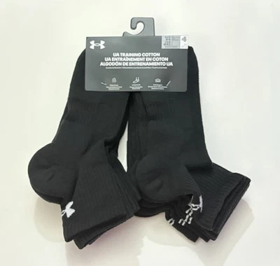 Under Armour UA Entrenamiento Algodón Acolchado Calcetines al Tobillo Negros Paquete de 6 Talla Grande Foto 1 de 4