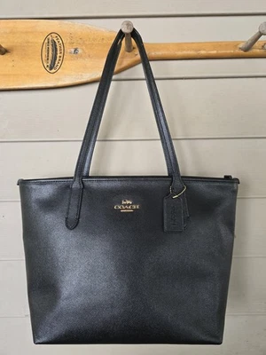 COACH 83857 Zip Top Tote Bag Black Saffiano Crossgrain Leather Carryall - Image 1 of 4
