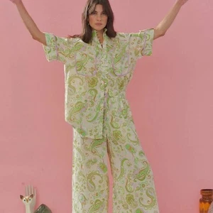 Alemais Marta Paisley Print Linen Button Up Shirt Cream Green AU 6 US 2 TOP ONLY - Picture 1 of 14