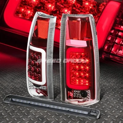 CHROME HOUSING RED 3D LED TAIL+SMOKED 3RD BRAKE LIGHT FOR 92-00 SUBURBAN/TAHOE - Image 1 of 4