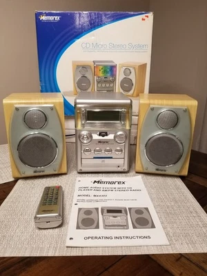 MEMOREX Bookshelf Stereo MX4302 Digital AM/FM CD Audio System w Speakers Vintage - Image 1 of 4