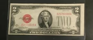 1928 G $2.00 TWO DOLLAR RED SEAL NOTE nice circulated Miscut wide right margin - Picture 1 of 2