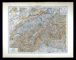 1900 Times Map Switzerland Zurich Geneva Lucerne Bazel Berne Swiss Alps Glaciers - Picture 1 of 5