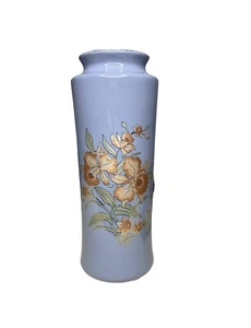 Vintage Tall Cornflower Blue Oriental Gilded Vase With Copper Lilies - Picture 1 of 7