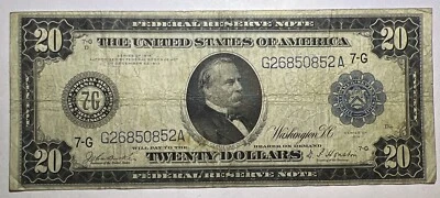 1914 $20 FEDERAL RESERVE NOTE LARGE 7-G CHICAGO, ILL. Burke  Houston - Image 1 of 4