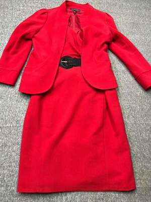 Traje de Vestido Lafayette 148 Cinturón Talla 12/10 Rojo Cárdigan Lana Virgen Foto 1 de 4