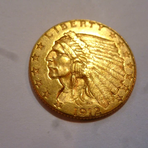1912 $2 1/2 US INDIAN HEAD GOLD COIN AU+ Cover