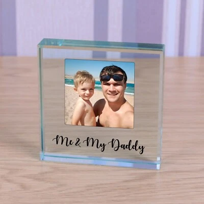 Me & My Daddy - Personalised Photo Glass Block Ornament Gift 9cm - Image 1 of 4