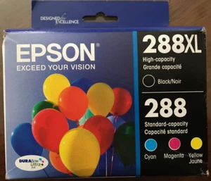 10/2023! Epson 288XL BLACK/288 COLOR Ink Cartridge 4-Pack T288XL-BCS NEW - Picture 1 of 1
