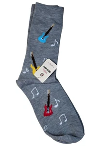 Guitar Socks Men’s Size 9 - 11 Gray Dress Crew Socks 10 MTI Soft Cozy Music New - Imagen 1 de 4