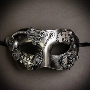 Steampunk Costume Party Masquerade Mask Phantom Venetian Half Face Mask - Silver - Picture 1 of 4