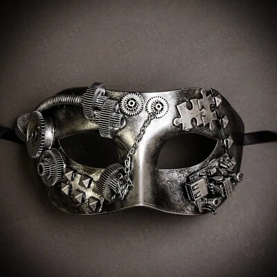 Steampunk Costume Party Masquerade Mask Phantom Venetian Half Face Mask - Silver - Image 1 of 4