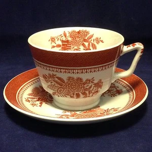 Spode Fitzhugh-Red London Form Fuß Tasse & Untertasse Set Blumen rotes Band W88 B - Bild 1 von 8