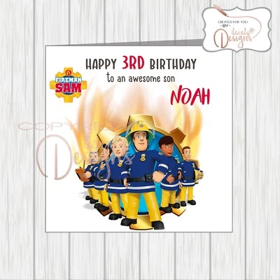 Tarjeta de cumpleaños personalizada del bombero Sam CUALQUIER EDAD/NOMBRE hijo nieto sobrino Godson Foto 1 de 2