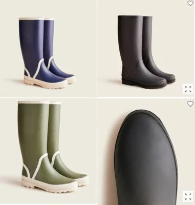 Nuevas botas de lluvia J Crew para mujer negras azules verdes blancas con suela alta de goma 8 Foto 1 de 3