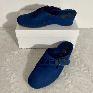 La Plume Blue Suede Leather Mules Slides Size 40 EU (9.5-10 US) Made in Italy - Picture 1 of 11