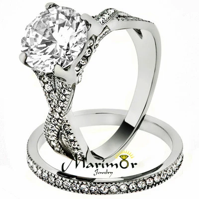 3.3 Ct Round Cut Cz Stainless Steel Wedding & Eternity Ring Set Womens Size 5-10 - Image 1 of 4