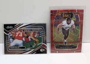 Travis Kelce 2 Card Lot Panini Red Lazer Prizm Travis Kelce #30 / Redzone #RZ4 - Foto 1 di 2