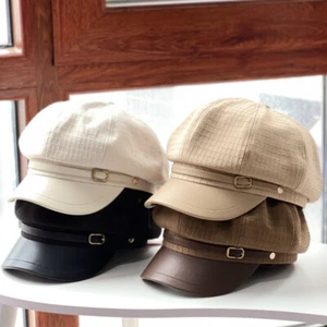 Lady 8 Panels Newsboy Cap with Belt Buckle Vintage Visor Beret Cabbie Hat Casual - Picture 1 of 15