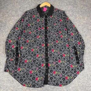 Torrid x Betsey Johnson Snap Front Blouse Skulls Roses Womens Plus 2 * - Picture 1 of 14
