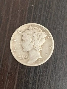 MERCURY DIME 1941 COIN - F(Fine) - 90% Silver & 10% Copper Content - Picture 1 of 2
