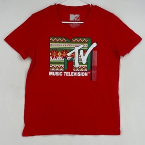 MTV Juniors Sz Large Holiday Short Sleeve Graphic T-Shirt Red Ugly Sweater Print - Picture 1 of 6