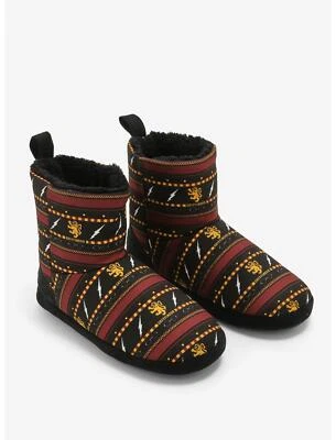 Harry Potter Gryffindor Slipper Boots black & maroon allover icons XL New w tags - Image 1 of 3