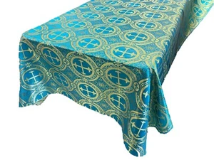 Square Metallic Cross Brocade Jacquard Satin Table Overlay - Picture 1 of 5