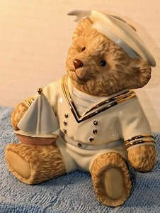 LENOX Teddy Bear 1st Mate Sailor Boy w/Sailboat Fine Porcelain Bisque Gold Trim - Picture 1 of 16