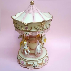 EXQUISITE Four Horse Musical Moving Carousel Baby Shower Christening Birthday - Picture 1 of 5