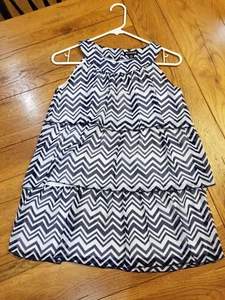 George Mädchen Größe 14/16 Chevron blau & weiß Rüschen Kleid Sommerkleid - Bild 1 von 6